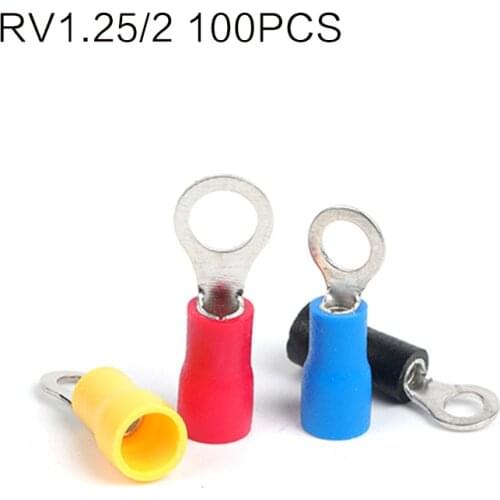 100PCS Cold-pressed Terminal RV1.25-2 Round 3/3.2/4S/5/6/8S/12 Pre-insulated Copper Nose Crimping Terminal Good Conductivity