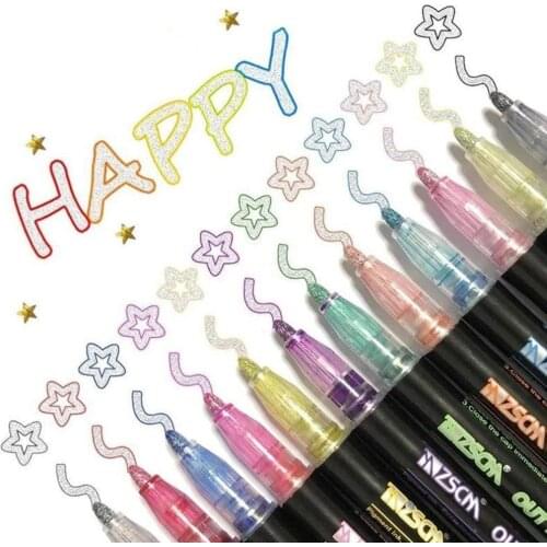 12 Color Double Line Outline Art supplies brush Marker Pen DIY Graffiti Highlighter Scrapbook Poster Card markers manga colores