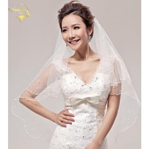 150cm 2018 Wholesale Simple Tulle Pearl Wedding Veils Two Layer Veil Bridal Accesories White / Ivory Wedding ACCESSORIES OV2011
