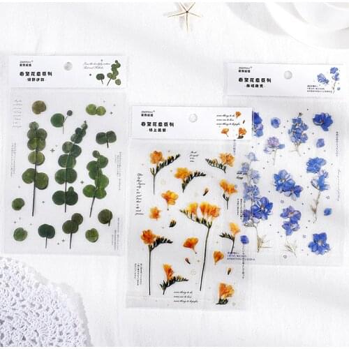 2 Sheets Spring Flowers PET Stickers DIY Plants Decals for Journal Diary Scrapbooking Decoration Decals Album Stickers