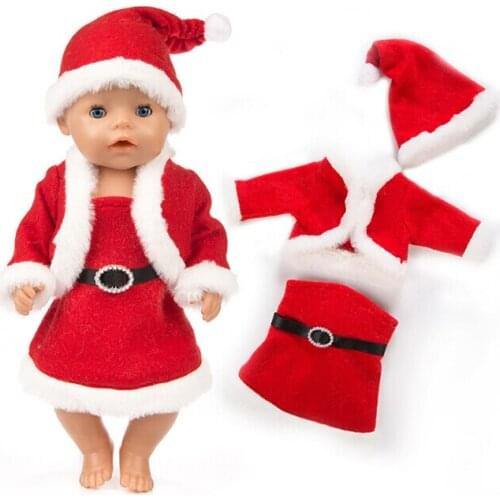 Christmas 3pcs=Dress+Coat+hat Fit For born baby 43cm Doll Clothes Doll Accessories For 17inch Baby Doll