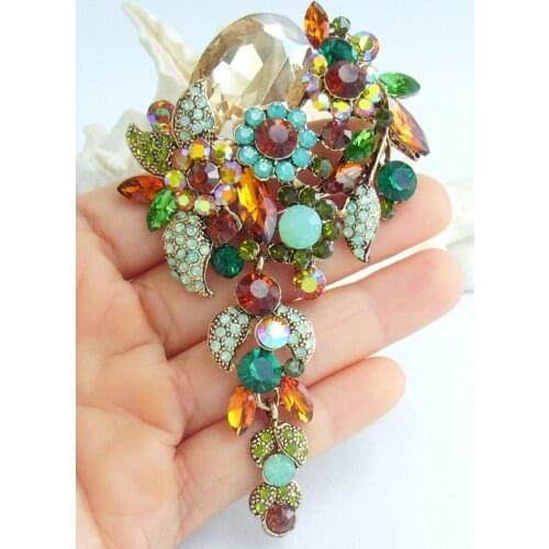 4.13" Multicolor Rhinestone Crystal Teardrop Flower Brooch Pin Pendant EE06524C5