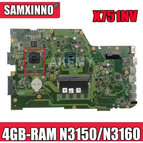 Akemy X751NV original mainboard for ASUS X751N Laptop motherboard X751NV mainboard with 4GB-RAM N3150 / N3160
