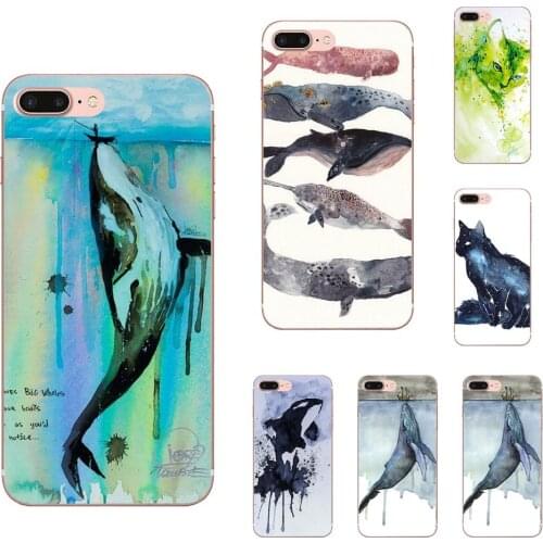Watercolor Painting Animal Cat Whales For Galaxy A3 A5 A7 A8 A9 A9S On5 On7 Plus Pro Star 2015 2016 2017 2018