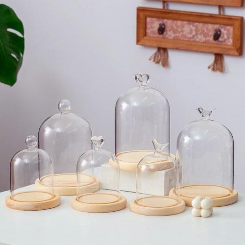 Free Shipping 9*11cm Small Size Log Base Different Top Glass Dome Home Decoration Transparent Candle Cover Gift Wedding Prop