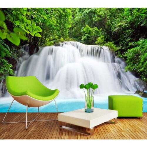 Free Shipping Flowing Water Spectacular Waterfall Pleasant Scenery Backdrop Custom 3D Photo Wall Forest Living Room Wallpaper