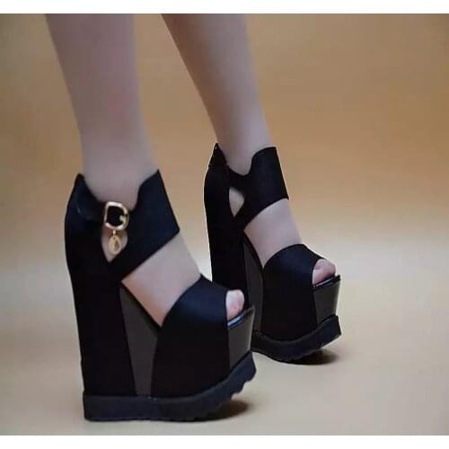 Open Toe Summer Wedges Female Sandals Super High Heels Cover Shoes Casual Party Flock Platform Sandals Woman Sexy Crystal 15cm