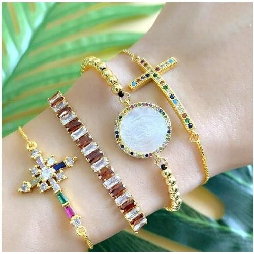 Cross multicolor crystal micro pave cz zircon cubic zirconia Bracelet Adjustable silicone Snake Chain Jewelry ryh23