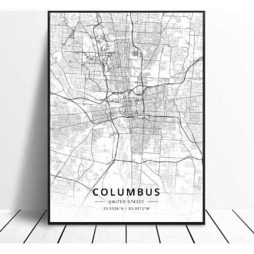 Brownsville Columbus Des Moines El Paso Newark Plano Unitedstates Map Canvas Art Poster