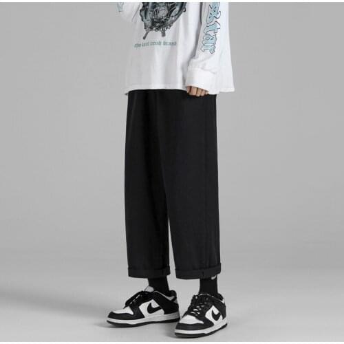 Khaki Black Cotton Casual Pants Mens Fashion Wide-leg Pants Men Streetwear Loose Hip-hop Straight Pants Mens Trousers M-2XL