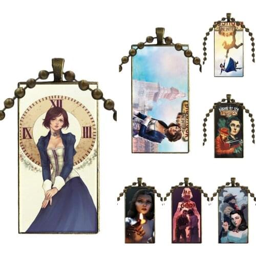 For Christmas Gift Original Games Bioshock Elizabeth Glass Pendant Necklace Handmade Half Pendant Rectangle Necklace