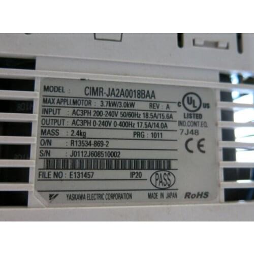 Inverter CIMR-VA2A0018BAA 220V 3.7KW/3.0KW , Used one , 90% appearance new , 3 months warranty , fastly shipping