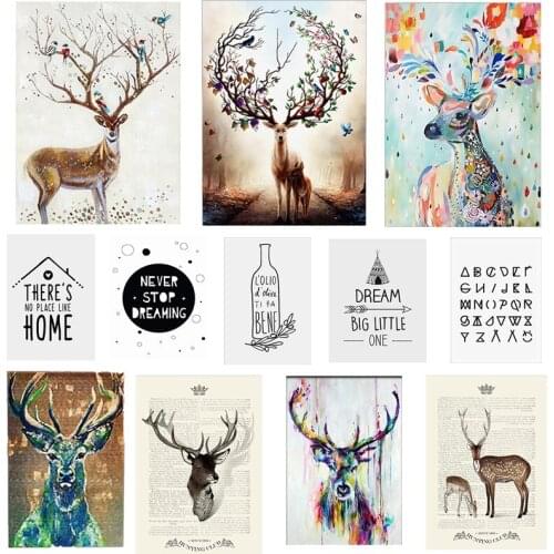 Canvas Painting Nordic Cute Colorful Elk Antlers Simplicity Letter Poster Print Wall Art Picture For Living Room Home Decoration