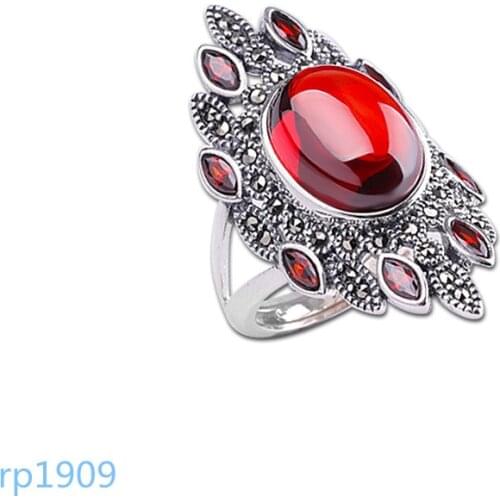 KJJEAXCMY boutique jewelry 925 sterling silver inlay garnet vintage red gemstone female ring hot selling