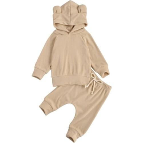 Spring Autumn Baby Girl Clothes Clothing Sets For Babies Clothes For Newborns Hoodie Ear Jacket+Pants Outfit Set 2 Pcs Bodysuit