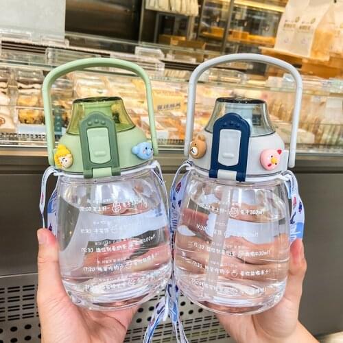 Creativity Anti-Fall Straw Cup Children Students Portable Outdoor Sports Big Belly Cup High Temperature Resistance Plastic Cup