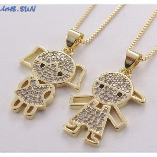 MHS.SUN Cute Boy Girl Family Necklace & Pendant Cubic Zirconia Gold Color Chain Necklace Women Choker For Party Jewelry Gift 1PC