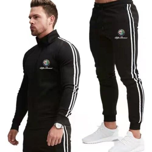 New Spring Autumn Mens Casual Hoodie Alfa Romeo Logo Long Sleeve Loose Sport Hoodie + Pants Suit