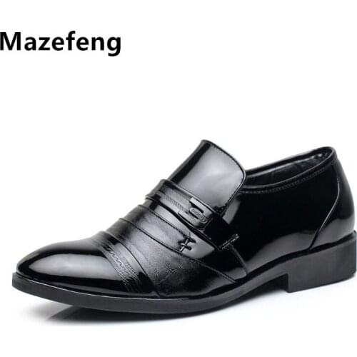 Mazefeng England Style Male Leather Shoes Men Dress Shoes Business Solid Classic Pointed Toe Leather Shoes Men Formal Footwear