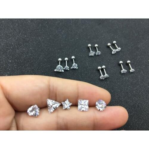 Lot50PCS Body jewelry-Ear Stud Tragus/Helix Bar/Stud AAA CZ Gems Prong set Round/Square/Triangle/Star/Heart All Clear