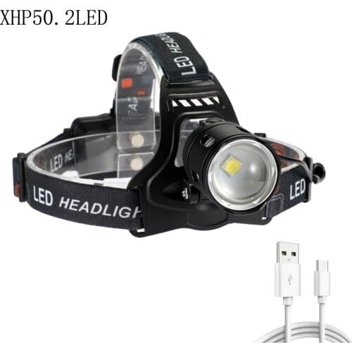 Powerful USB Rechargeable XHP50.2 LED Headlamp Zoom Head Lamp torch 18650 batteries Camping Head ligh