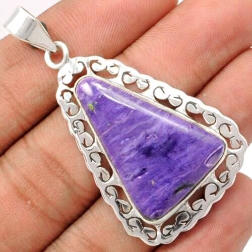 Genuine Charoite Pendant 100% 925 Sterling Silver AP0886