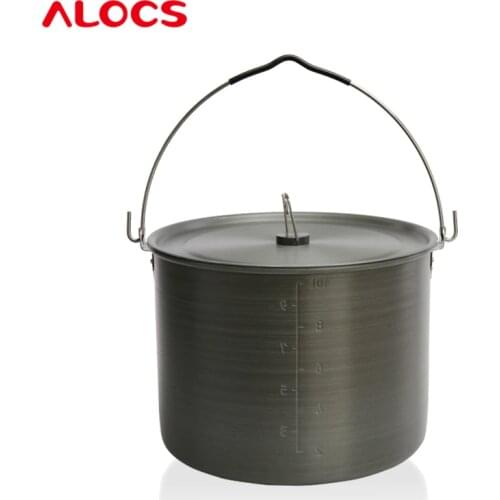 Alocs Outdoor Cooking 4-10 People Hard Alumina Hung Pot Camping Picnic Hanging Pots Corrosion Resistance Bonfire Party Health