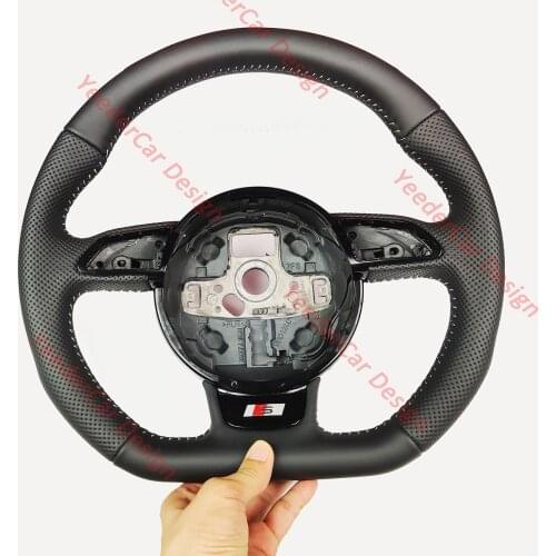 Fully Perforated Leather Steering Wheel Flat Bottom Fully Alcantara for Audi A3 A4 A5 RS4 RS5 S4 S5 2013-2016