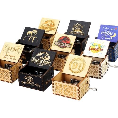 Direct selling wooden carved music box hand-cranked music box theme music box birthday gift Christmas gift box gift