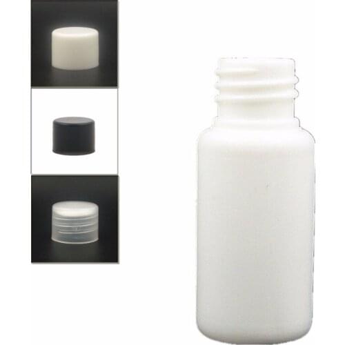 20ml empty white Plastic Bottles, PE bottle with white/black/transparent Lined smooth pp Lids x10
