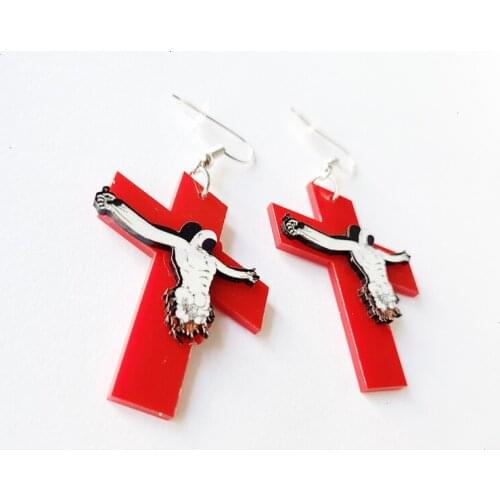 Lilith Inspired Acrylic Red cross Earrings