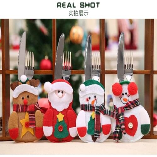Christmas Decorations For Home Party Table Cutlery Bags Snowman Santa Claus Tableware Holder Pocket Natal Ornaments Hot Sell