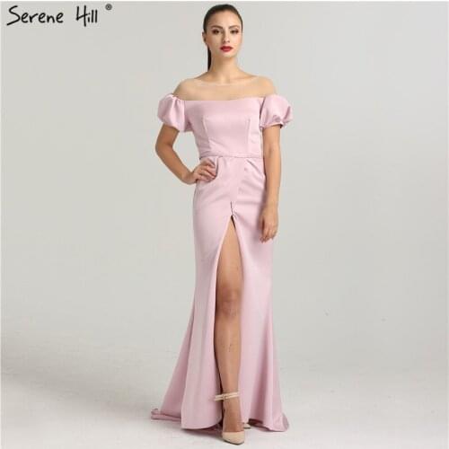 Pink Puff Sleeves Mermaid Simple Evening Dresses Fashion Sexy Elegant Formal Evening Gowns 2020 Serene Hill QA8018