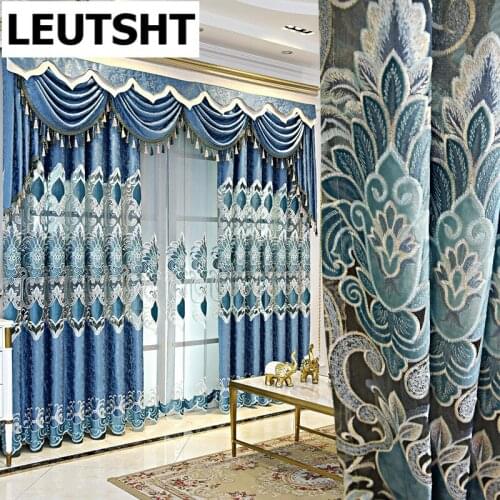 European Style Curtains for Living Dining Room Bedroom Luxury Embroidered Curtains Tulle Curtains Finished Product Customization