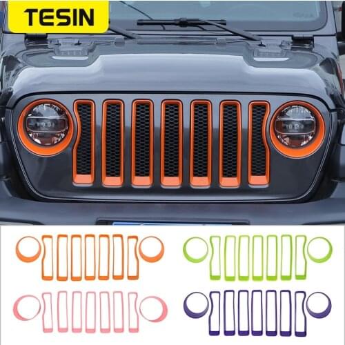 TESIN Car Exterior Front Headlight Lamp Front Grille Decoration Cover Stickers for Jeep Wrangler JL For Jeep Gladiator JT 2018