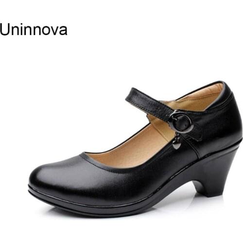 Womens Genuine Leather Mary Janes Office Career High Heels Pumps Comfortable Working Shoes Business Court Shoes WP127