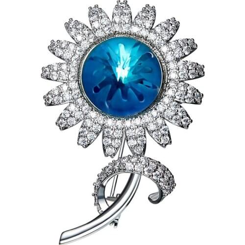 COCOM Fashion Rhinestone Sunflower Brooches with Austrian Crystals Clothing Pins for Women Wedding Accessories High Quality Gift