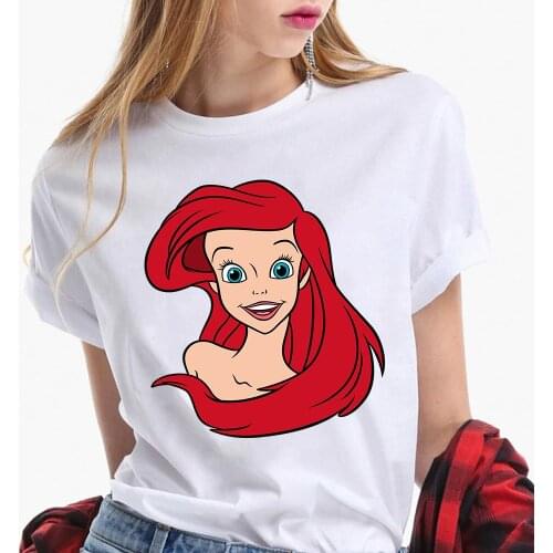 Disney Princess Ariel Comic T Shirt Women Funny Caricature T-shirt The Little Mermaid Graphic Tshirt Plus Size Unisex