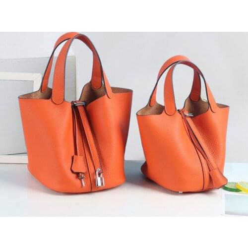 Vegetable Basket Bag Female Leather 2020 New Bucket Bag Cow Leather Handbag Simple Large-capacity Hand Bag