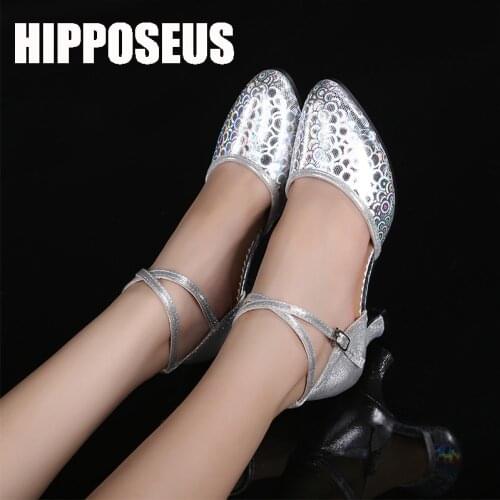 Hipposeus Latin Dance Shoes for Woman Girls Ladies Ballroom Modern Tango Dancing Shoes Closed Toe Rubberr sole Dropshipping
