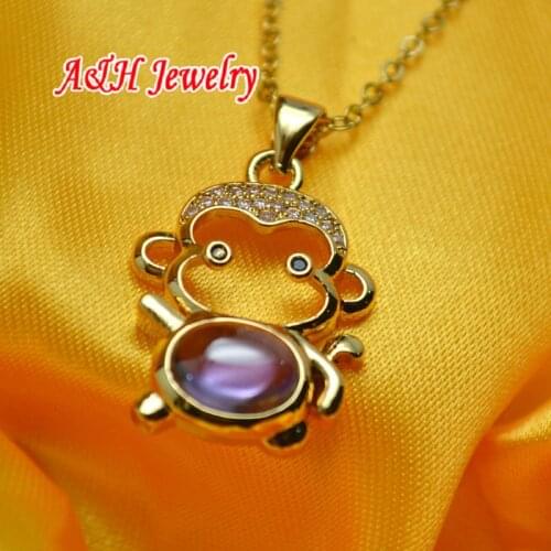 10pc Chinese Monkey Year Jewelry Gold Color Purple Zircon Setting Lovely Women Pendant 18'' Chain Necklace #25