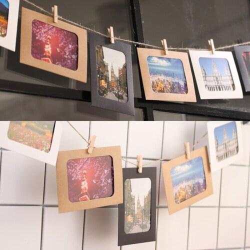 10 Pcs Combination Paper Frame with Clips and 2M Rope 6 Inch Wall Photo Frame DIY Hanging Picture Album Home Decoration Pastoral