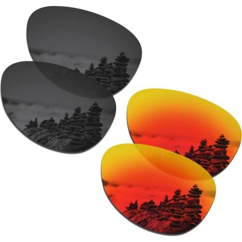 SmartVLT 2 Pairs Polarized Sunglasses Replacement Lenses for Oakley Elmont M Stealth Black and Fire Red