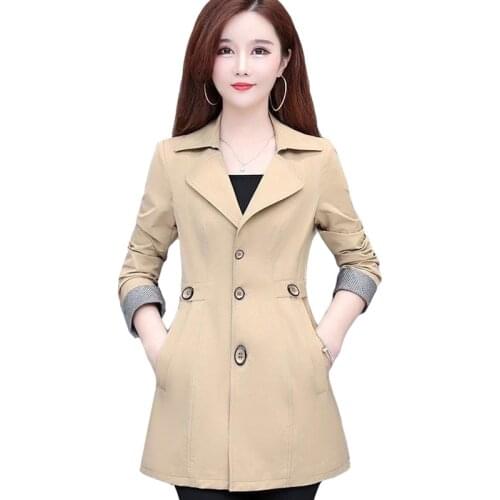 2020 Spring Autumn Thin Trench Coat Women Single-breasted Windbreakers Female Fashion Khaki Outerwear Plus Size 5XL P512