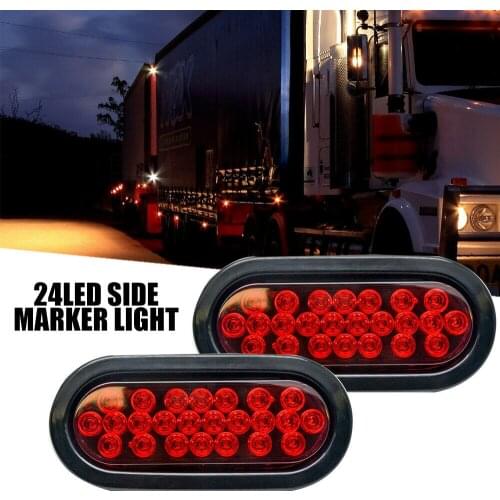 2x(1 PAIR) 12V 24 LED Oval Truck Trailer Stop Turn Tail Brake Light Side Marker Lamp Trailer Truck Lamp Red Set