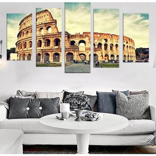 5 Piece art Classical Architecture Scenery Rome Colosseum Print Painting Canvas Wall Art For Wall Decoration for home Art
