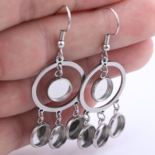 6pcs Stainless Steel Fitting 8mm Round Cabochon Earring Base Setting Blanks Diy metal materials for earrings making
