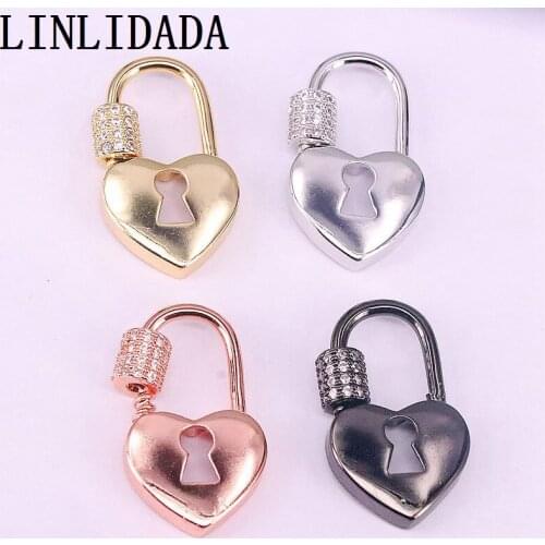 8Pcs CZ Micro Pave Heart Shaped Lock Clasps, Rose Gold, Silver, Black, Gold Necklace and Bracelet Links, Findings