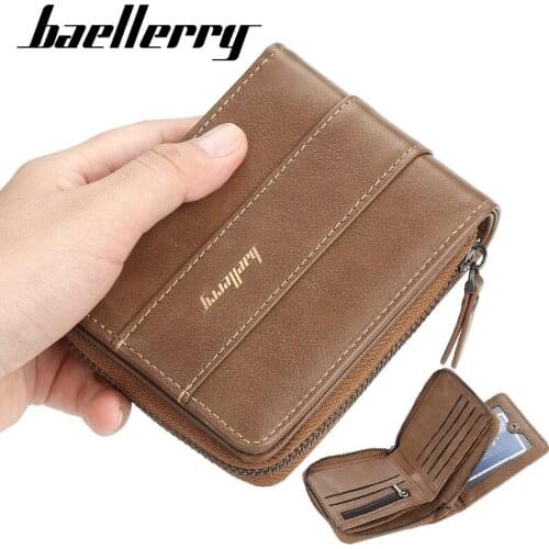Baellerry Casual Standard Wallets for Men Wallet Card Holder Coin Purse Man Luxury Short Wallet Zipper Around Wallet PU Leather