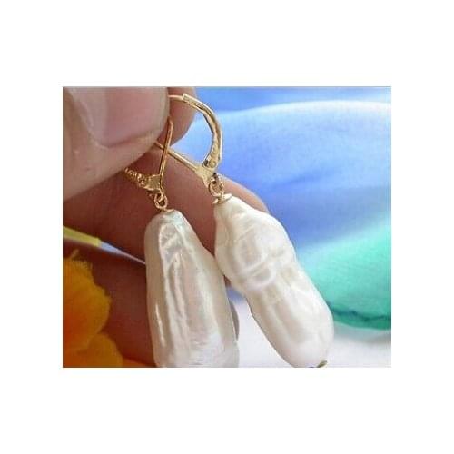 Free Shipping>>>21MM white baroque keshi reborn PEARL DANGLE EARRING